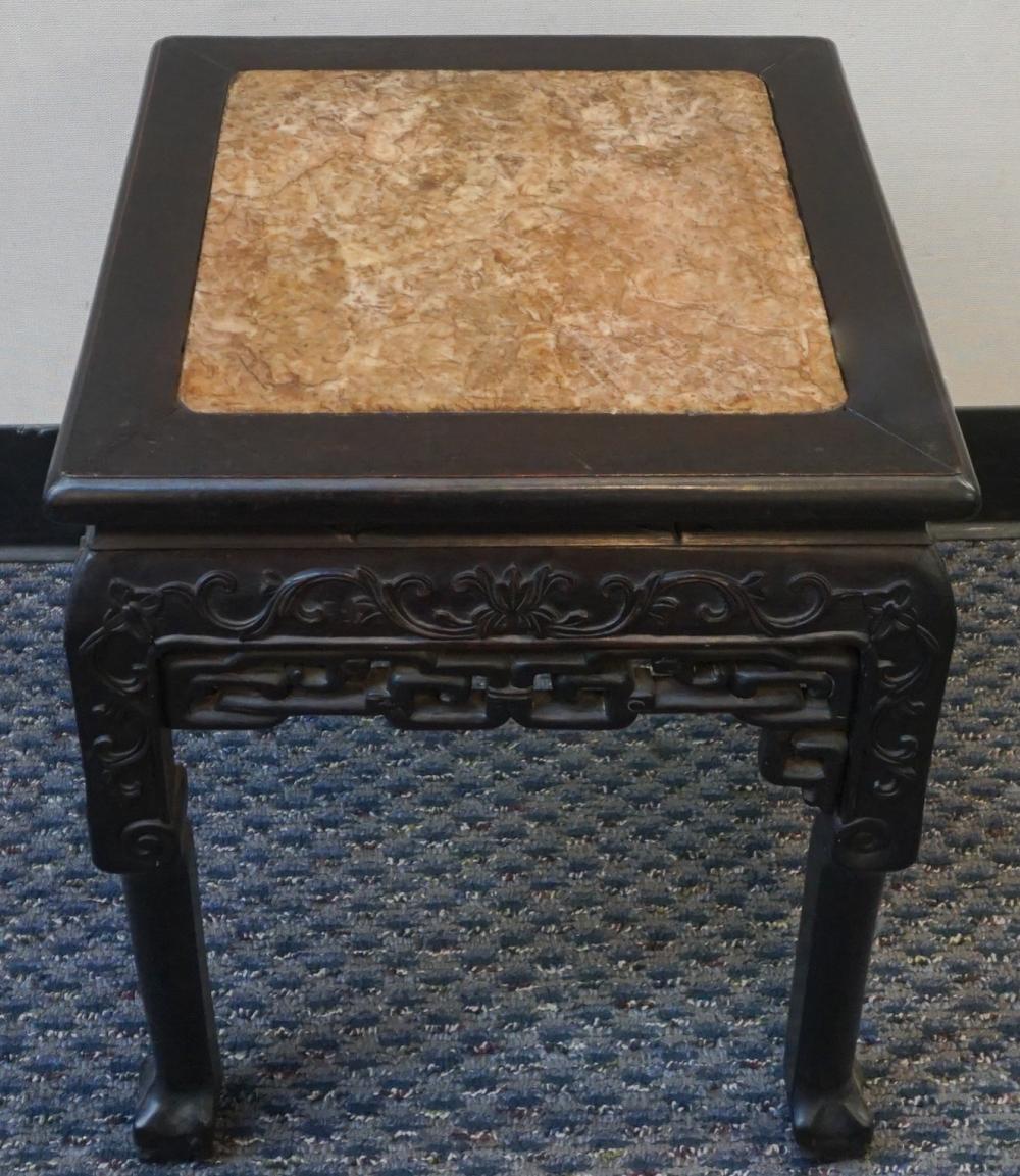 CHINESE CARVED HONGMU AND MARBLE 2e4b3a