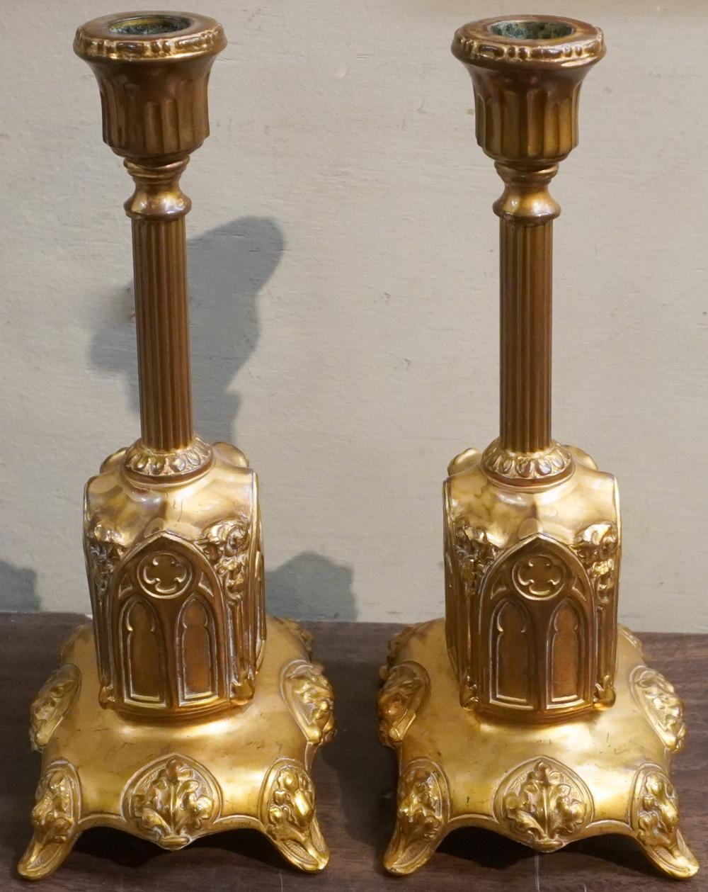 PAIR OF GILT PATINATED METAL ECCLESIASTICAL