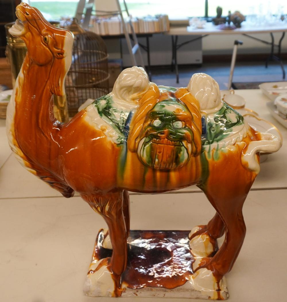 SANCAI TYPE GLAZED CERAMIC CAMEL,