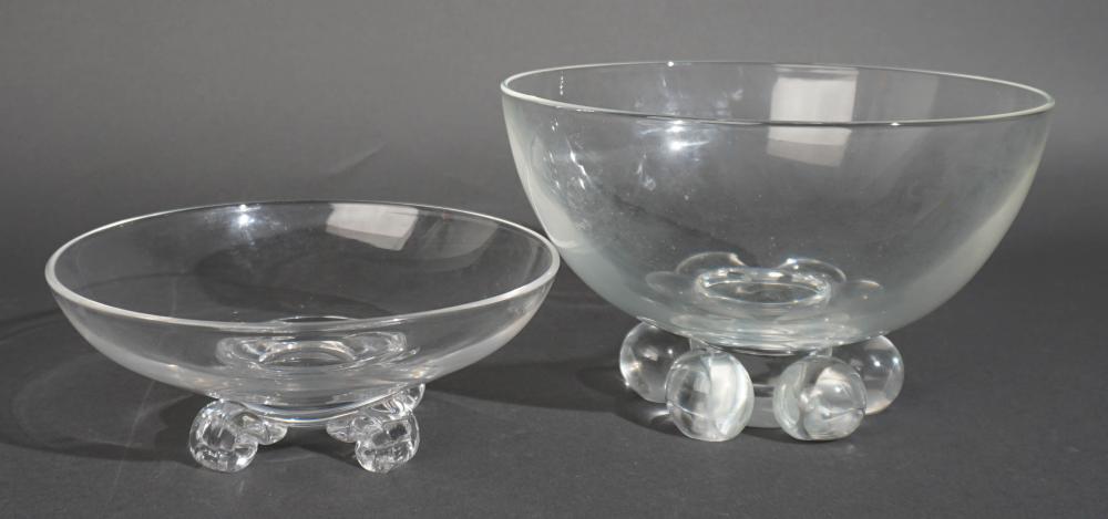 TWO STEUBEN CRYSTAL FOOTED BOWLS,