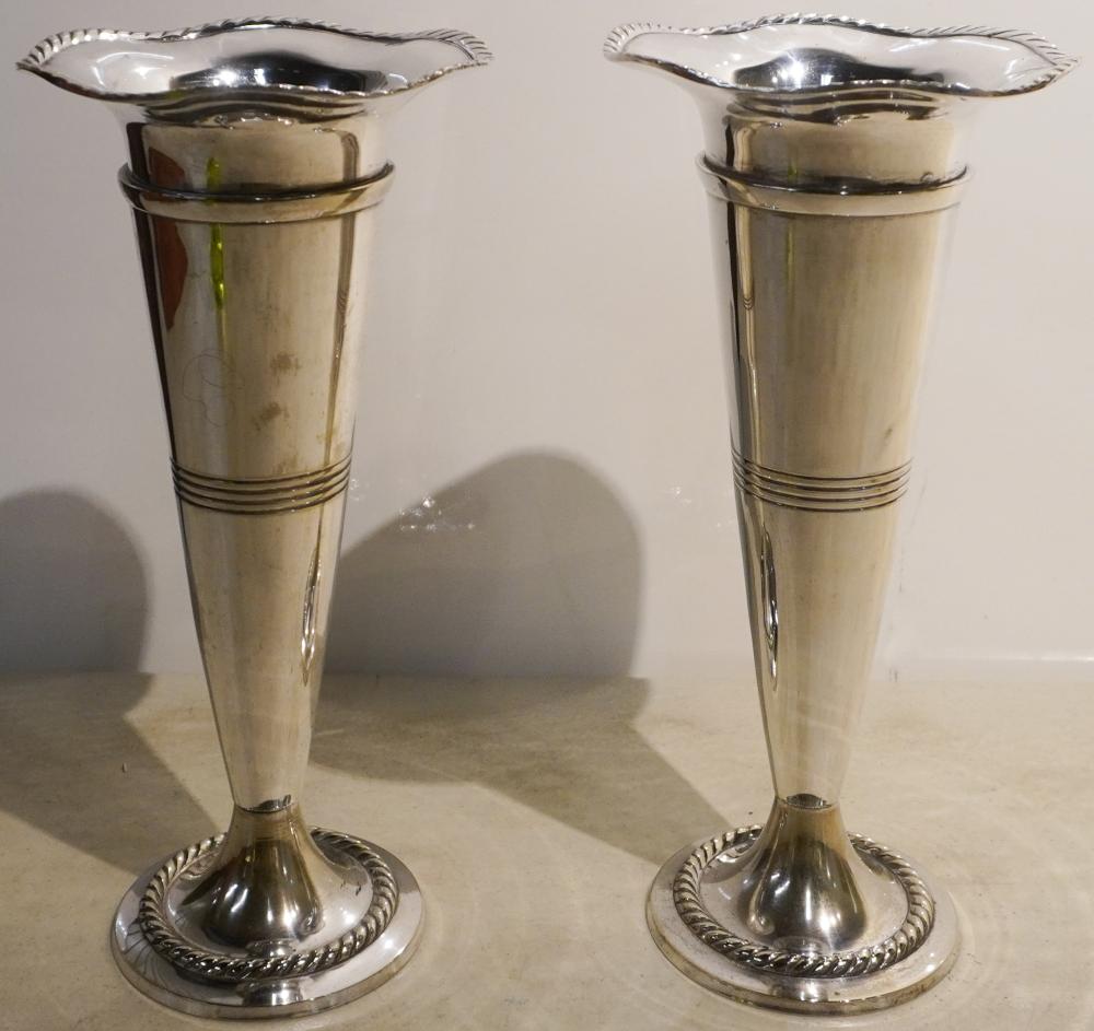 PAIR SILVERPLATE TRUMPET VASES  2e7473