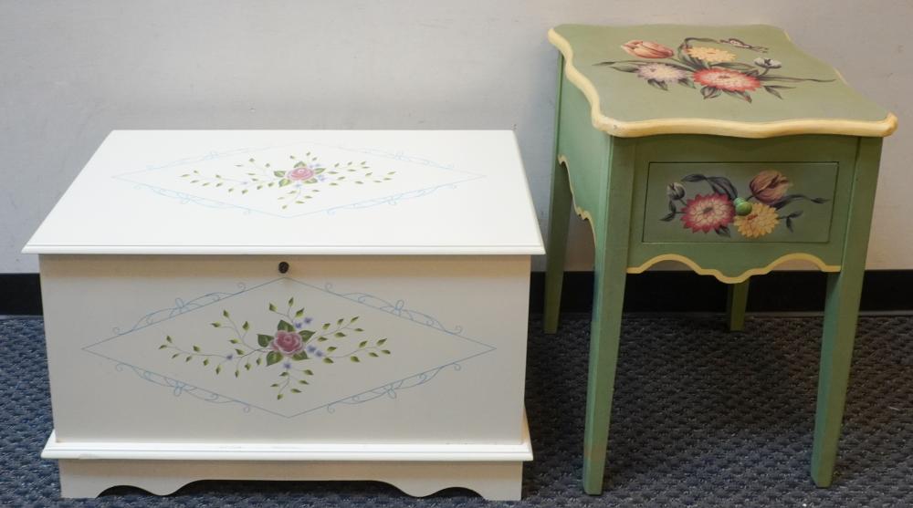 ENAMEL PAINTED SIDE TABLE AND AN