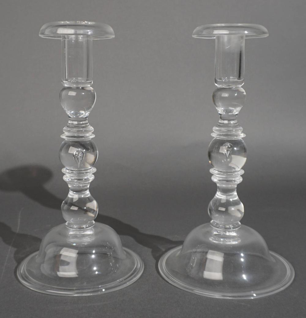 PAIR STEUBEN CRYSTAL CANDLESTICKS, H: