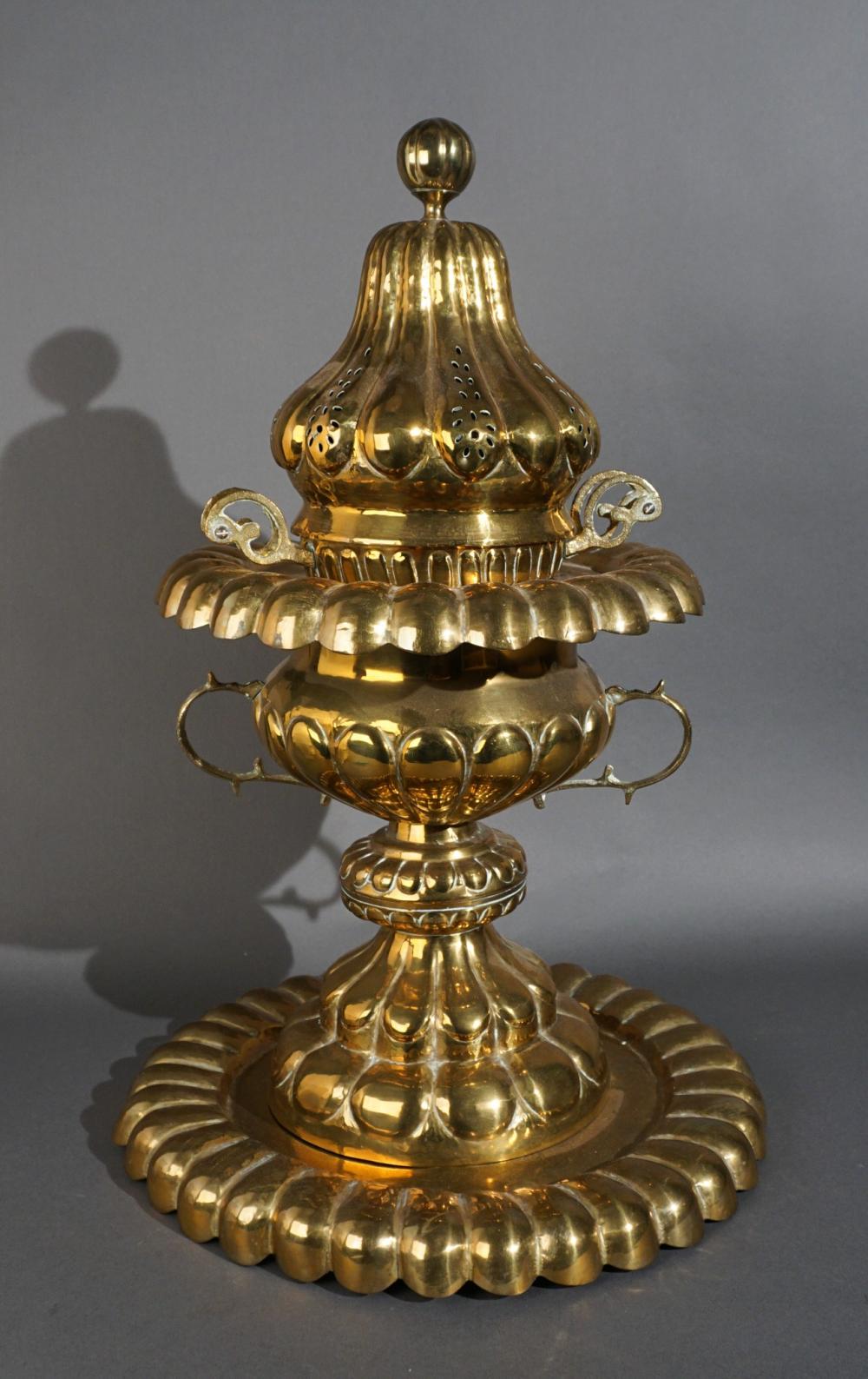 TURKISH BRASS BRAZIER ON TRAY H