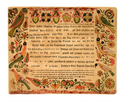 Fraktur: Taufschein for Johann Diederly,