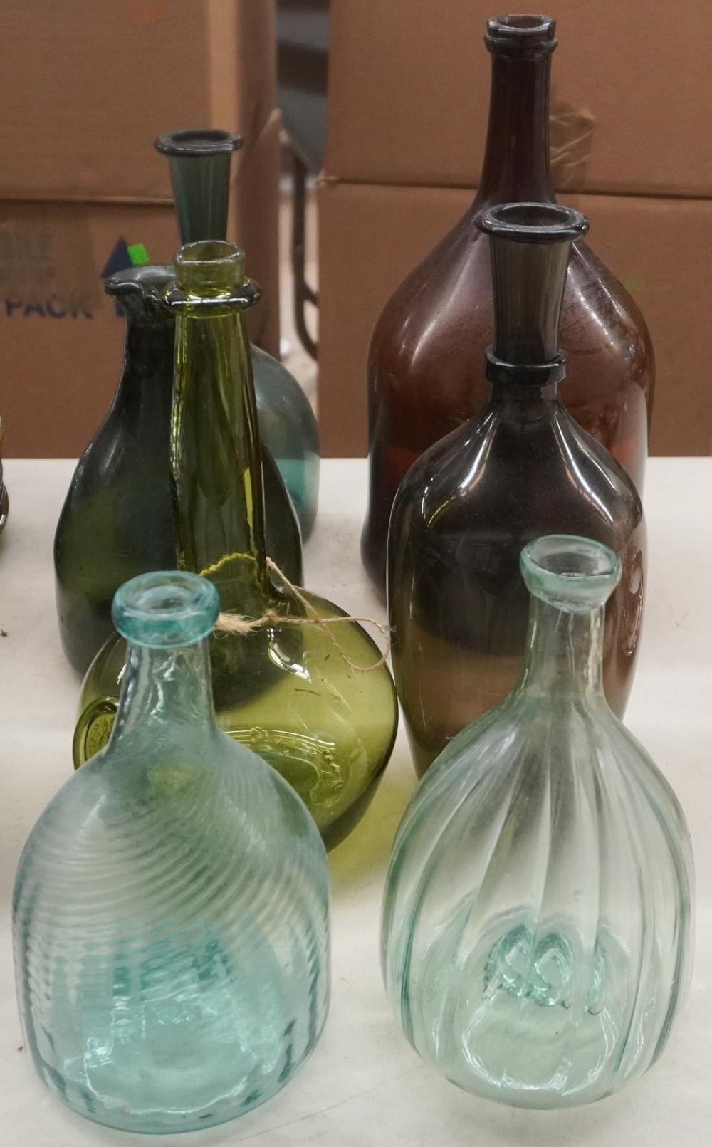 SEVEN COLORED GLASS WINE BOTTLES DECANTERS  2e76da