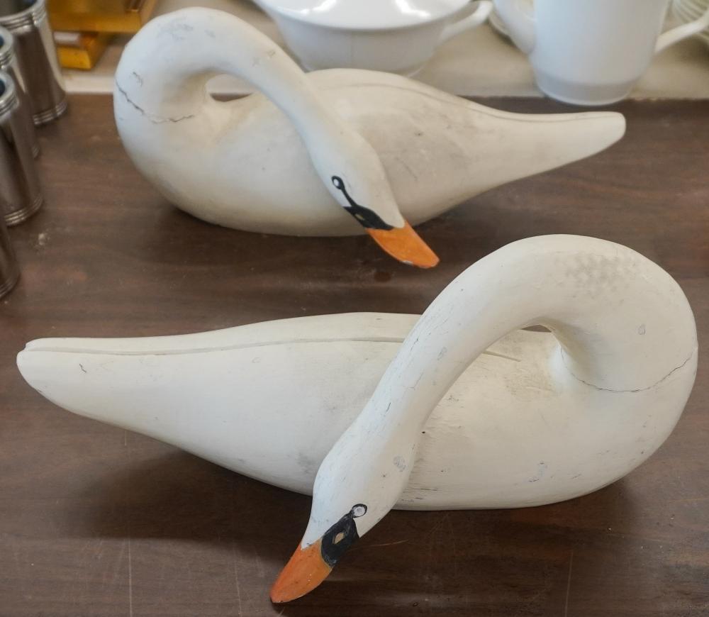 PAIR PAINTED WOOD SWAN DECOYS  2e76fa