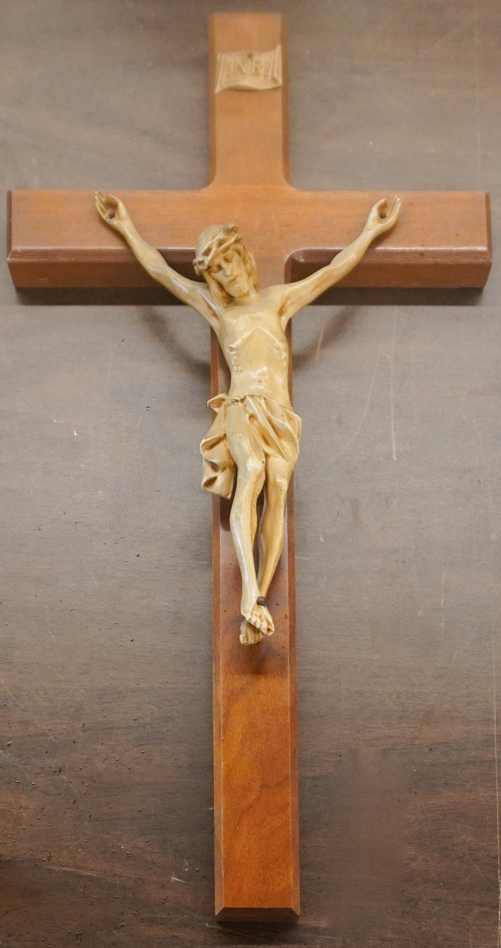 PAINTED METAL AND WOOD CRUCIFIX,