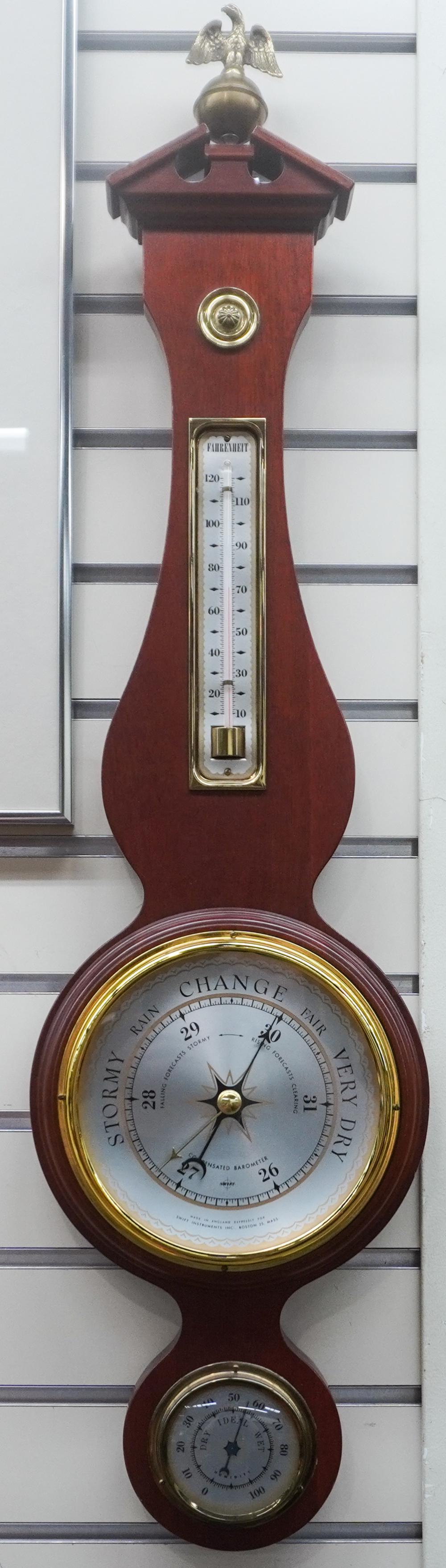 SWIFT INSTRUMENTS MAHOGANY BANJO THERMOMETER/BAROMETERSwift