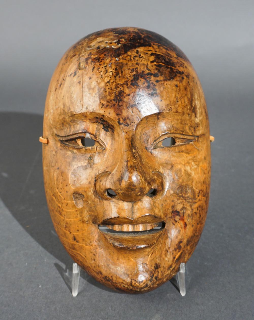 JAPANESE CARVED WOOD THEATRE MASK,