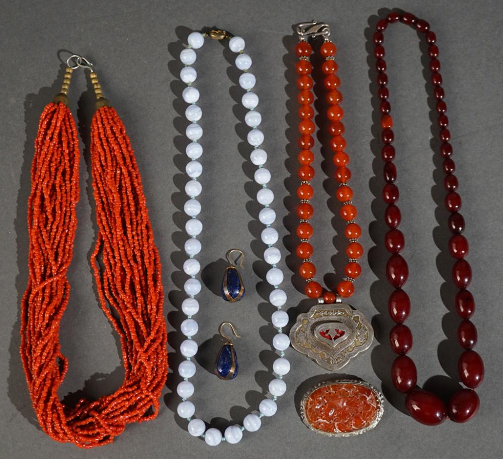 COLLECTION OF ASIAN STONE BEADED