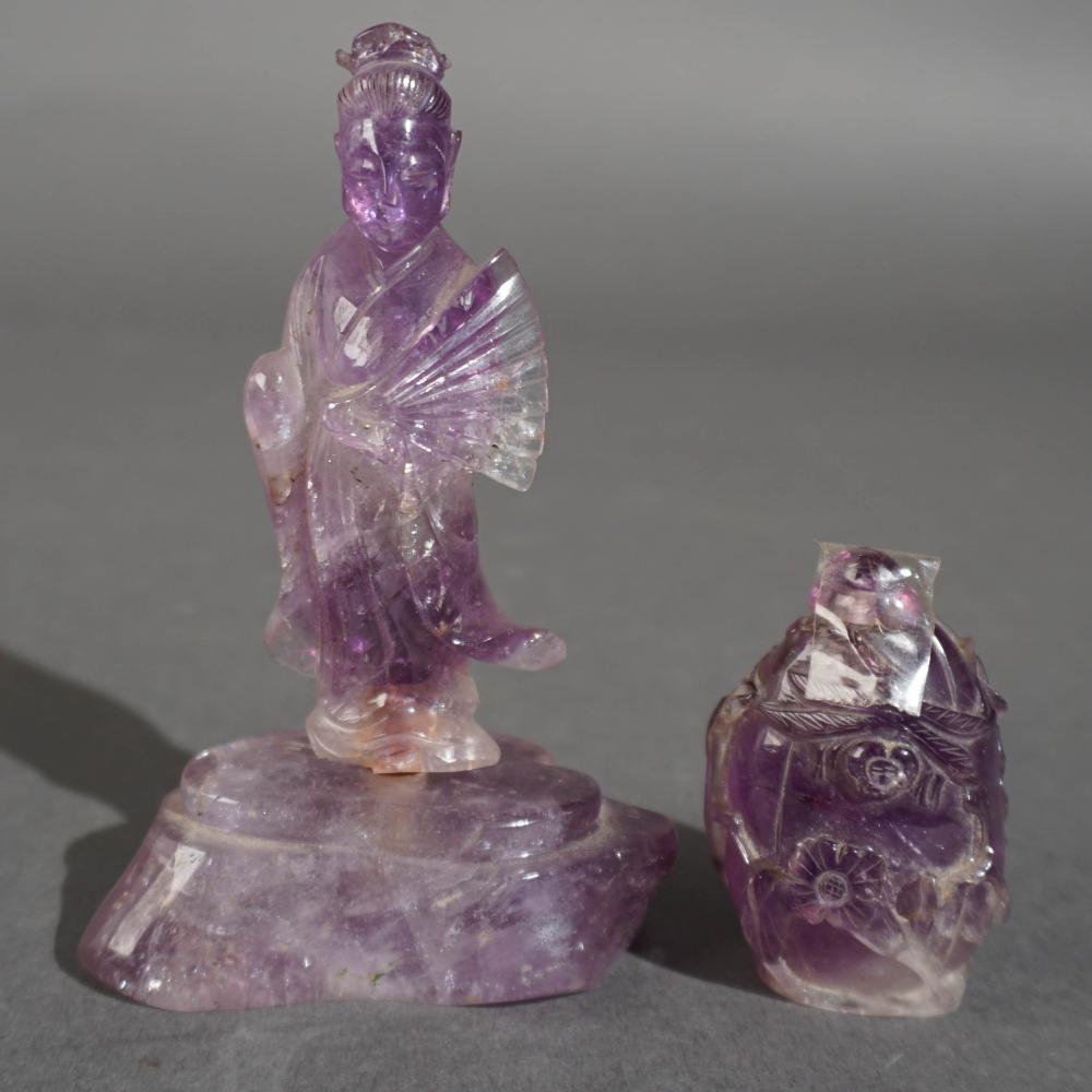 CARVED AMETHYST FIGURE OF GUANYIN