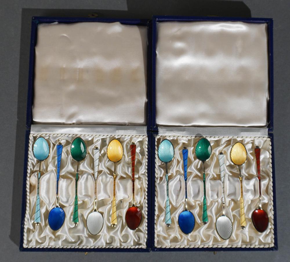 TWO SETS OF DANISH ENAMEL DECORATED