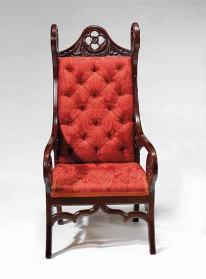 Walnut upholstered Gothic Revival 4a5a8