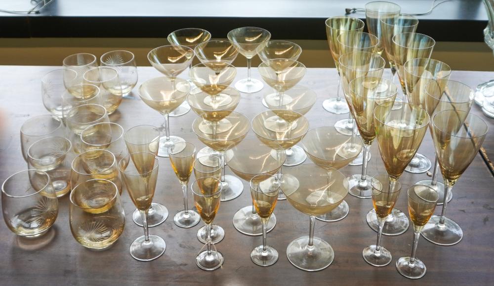 COLLECTION OF AMBER-TO-CLEAR STEMWARE,