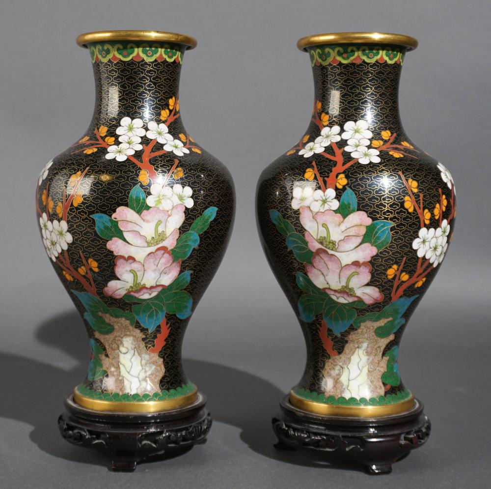 PAIR JAPANESE CLOISONNE VASES WITH