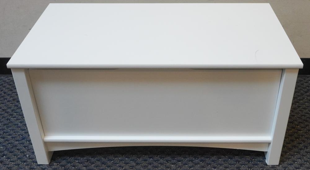 WHITE FORMICA HINGED TOY CHEST,