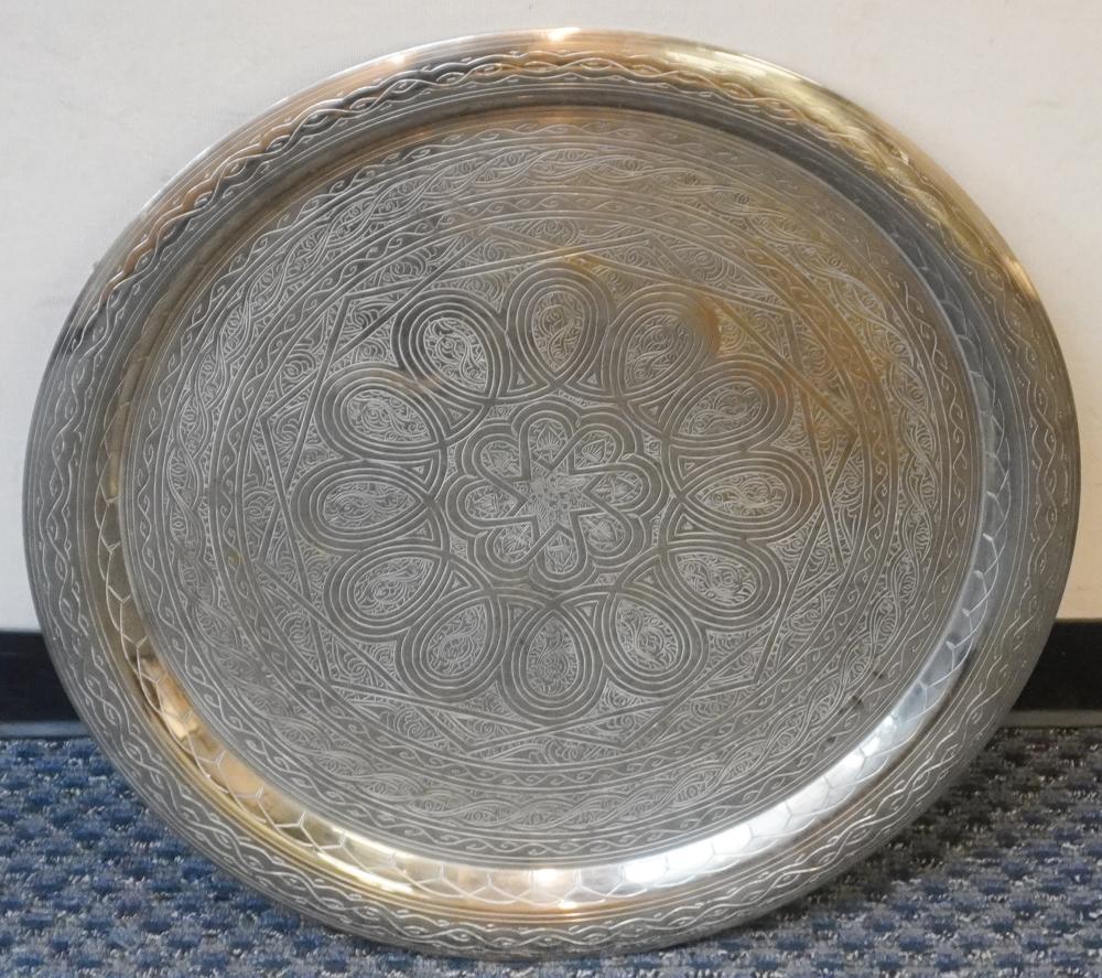 INDIAN WHITE BRASS ROUND TRAY,