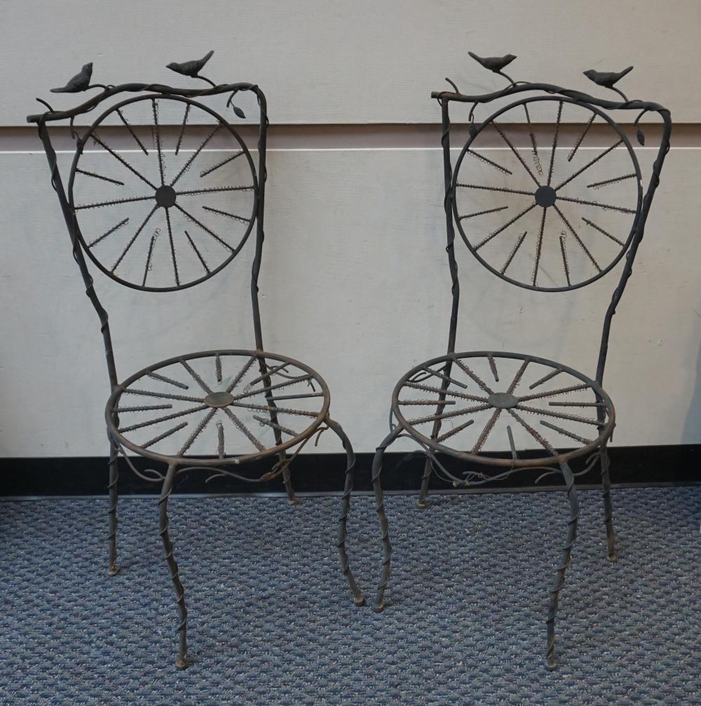 PAIR PATINATED METAL GARDEN CHAIRSPair