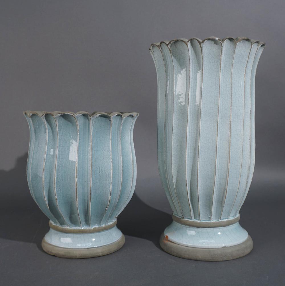 TWO CONTEMPORARY PALE BLUE GLAZE