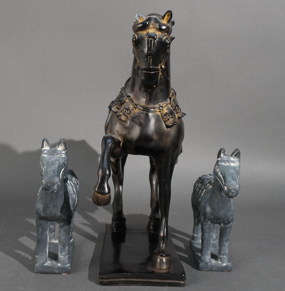 THREE CHINESE CERAMIC HORSES, H