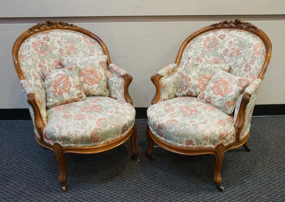 PAIR VICTORIAN ROCOCO STYLE UPHOLSTERED