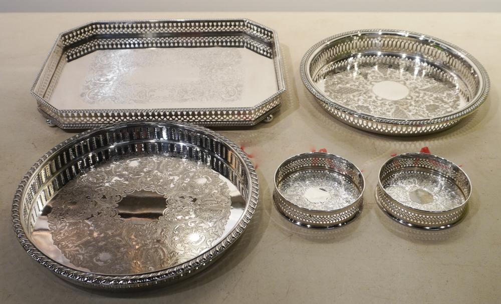 GROUP OF SILVERPLATE GALLERIED