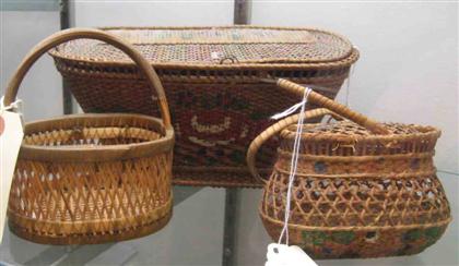 Three small Chinese painted baskets
