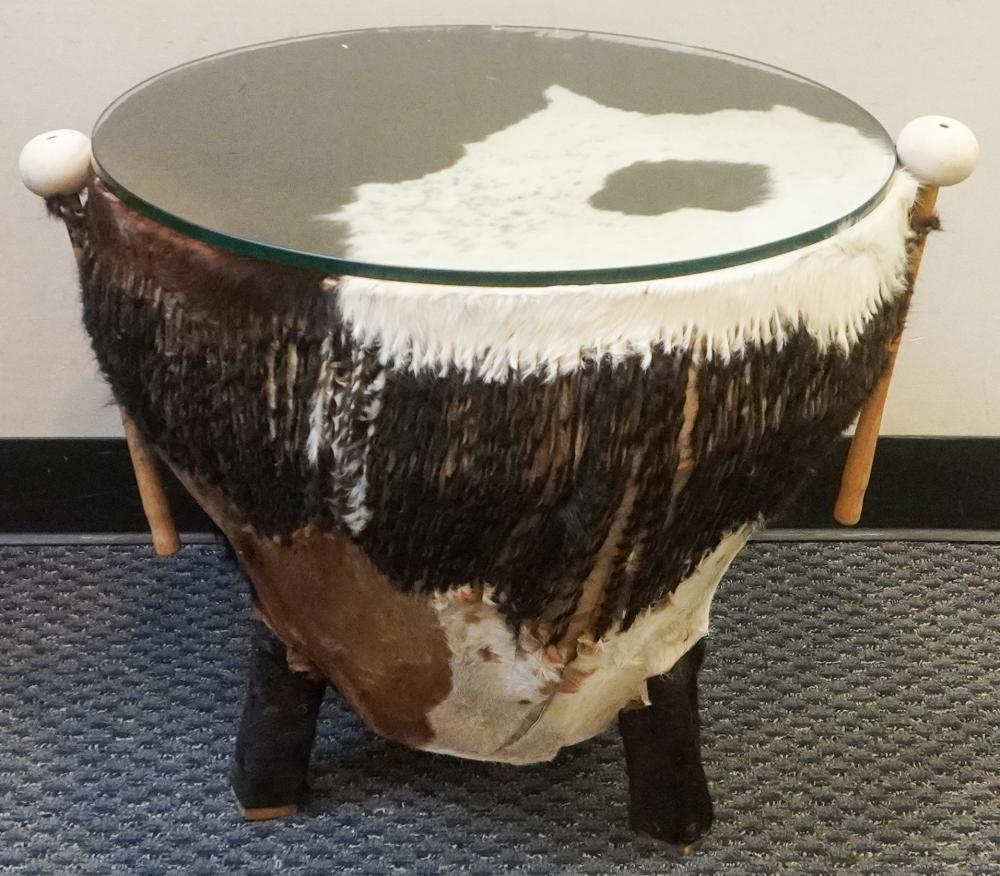 GLASS TOP COW HIDE DRUM-FORM SIDE