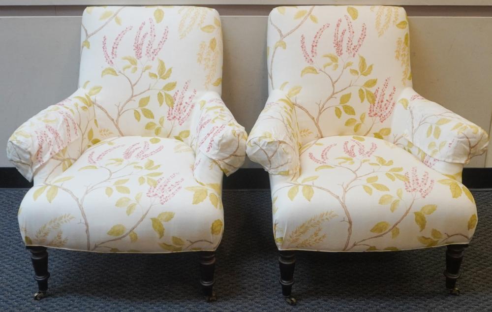 PAIR LEE INDUSTRIES FLORAL UPHOLSTERED 2e7a7b