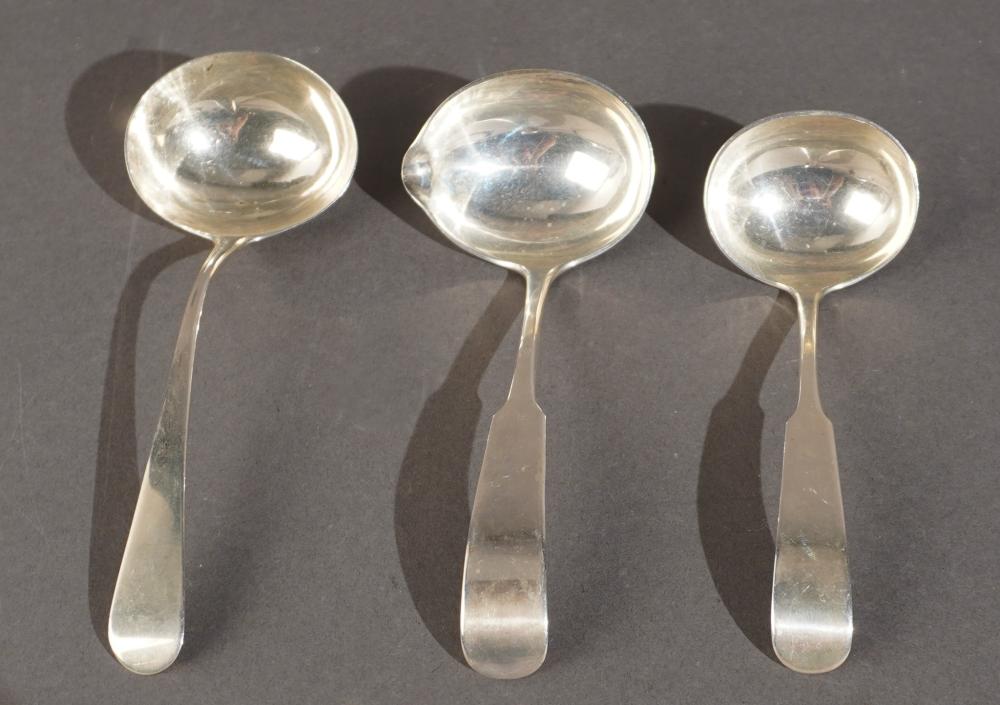 THREE STERLING SILVER SAUCE LADLES,