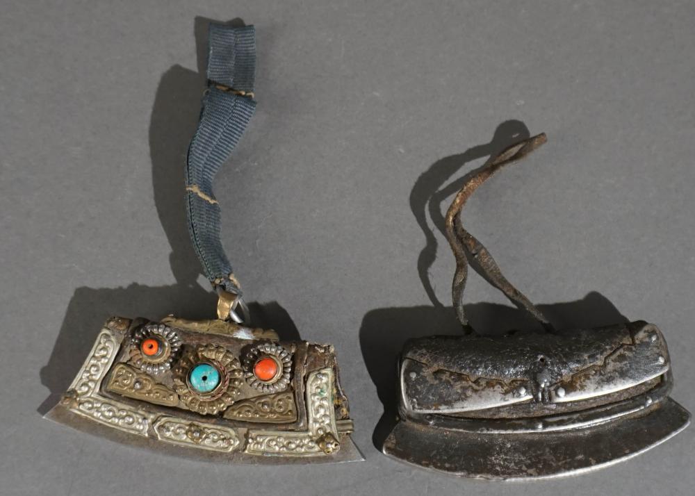 TWO PROBABLY TIBETAN LEATHER AND