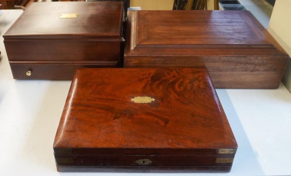 THREE MAHOGANY FLATWARE BOXESThree