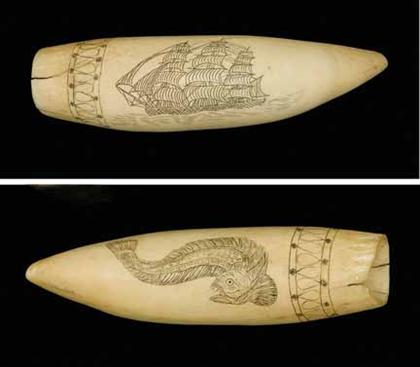 Scrimshaw -decorated whale's tooth