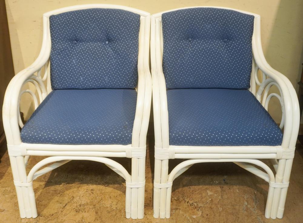 PAIR OF WHITE PAINTED RATTAN ARM