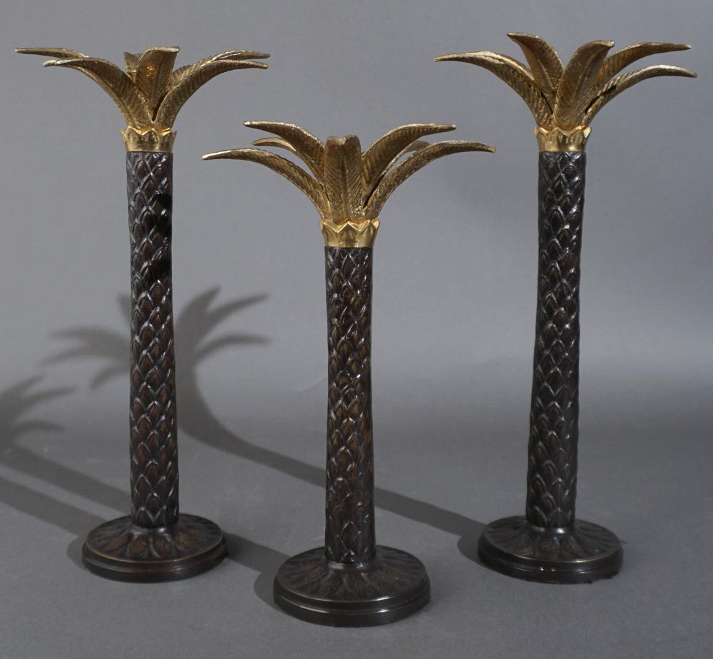 THREE PATINATED METAL PALM TREE FORM 2e7c40