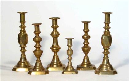 Six brass candlesticks    england,