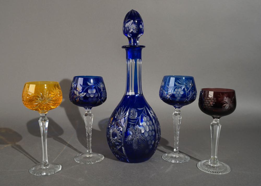 COLORED-TO-CLEAR CUT CRYSTAL DECANTER