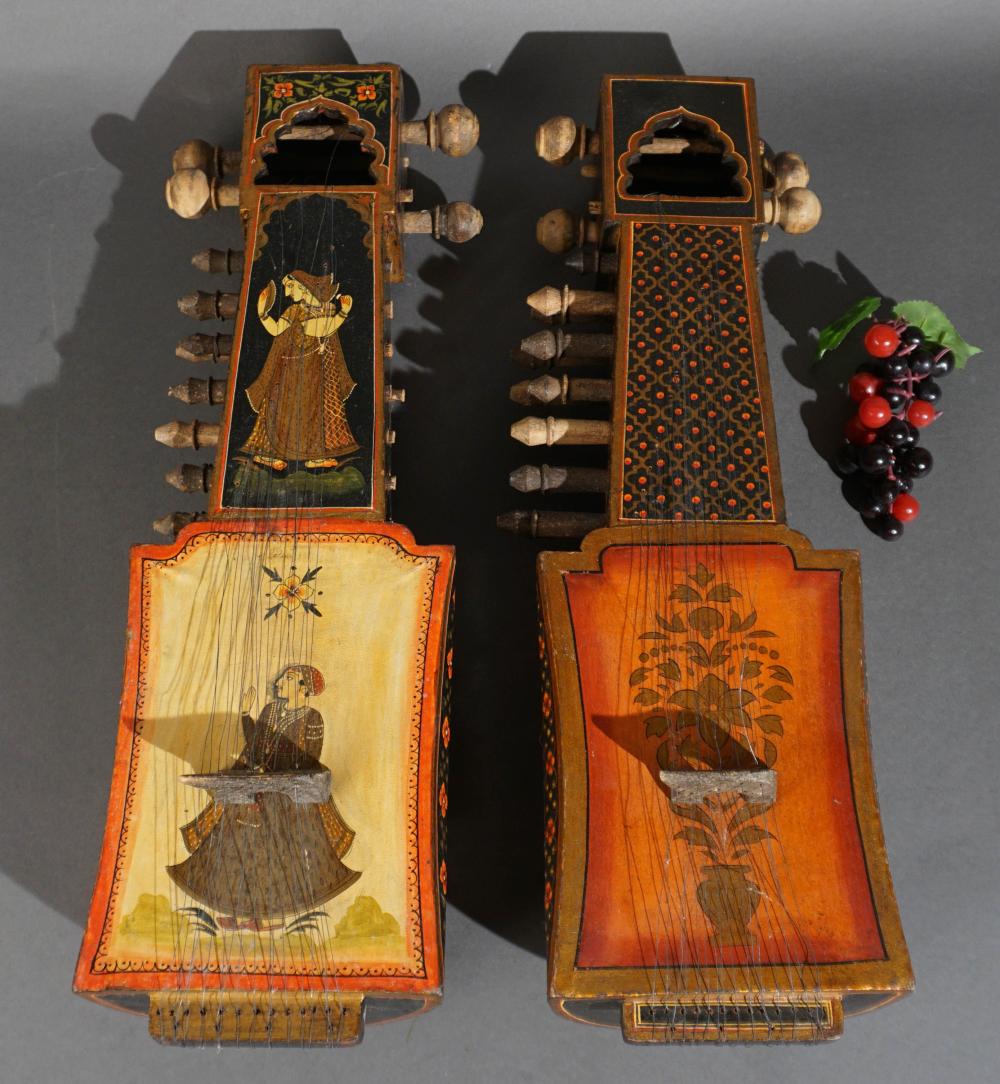 TWO INDIAN DECORATED WOOD RUBABSTwo