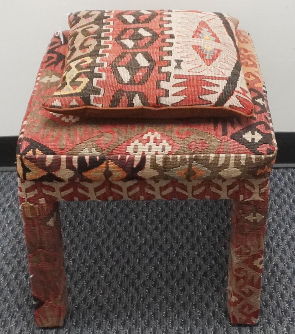 KILIM UPHOLSTERED OTTOMAN AND CUSHION  2e7cc0