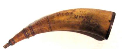 Horn and wood powder horn Carved 4a615