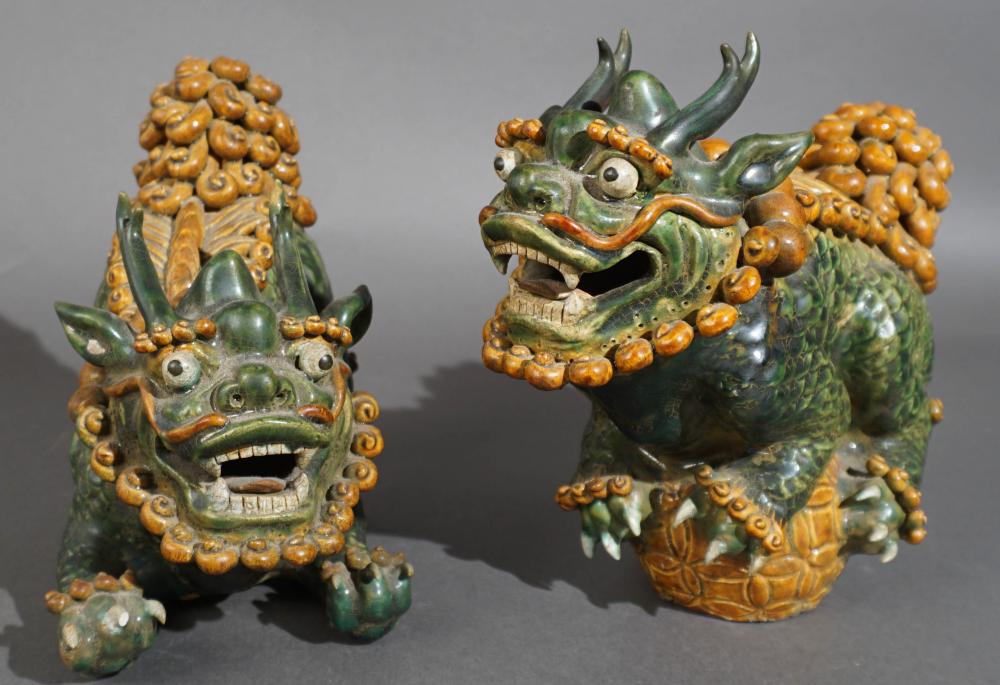 PAIR MING STYLE SANCAI GLAZED TEMPLE