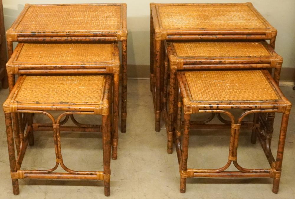 TWO NEST OF THREE BAMBOO TABLES