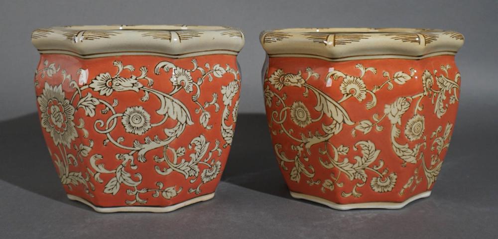 PAIR DECORATED CERAMIC JARDINIERES  2e7d5b