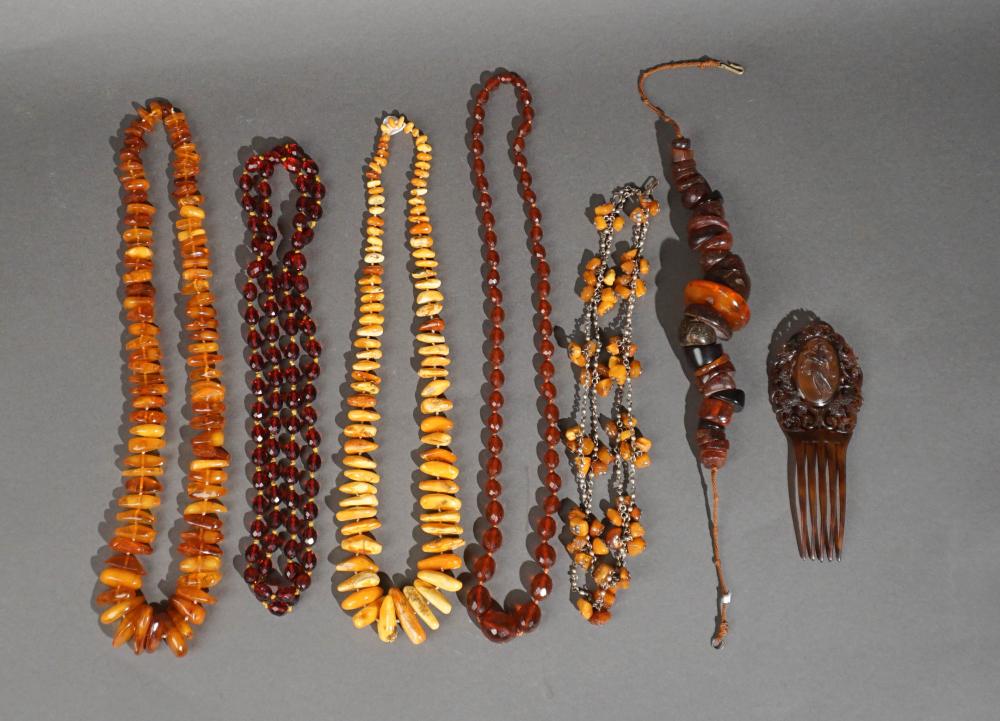 COLLECTION OF SIX AMBER NECKLACES 2e7dbb