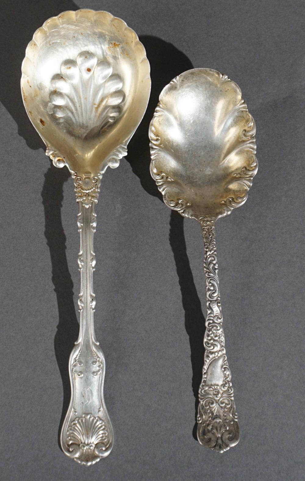 TWO STERLING SILVER SERVING SPOONS,