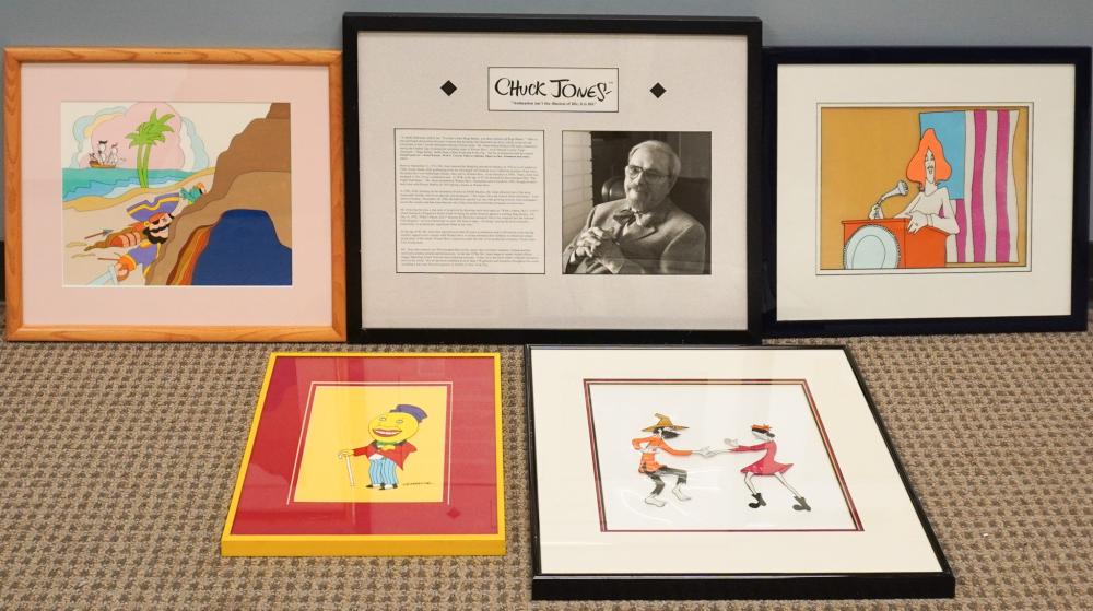 GROUP OF FIVE FRAMED WORKS OF ART,