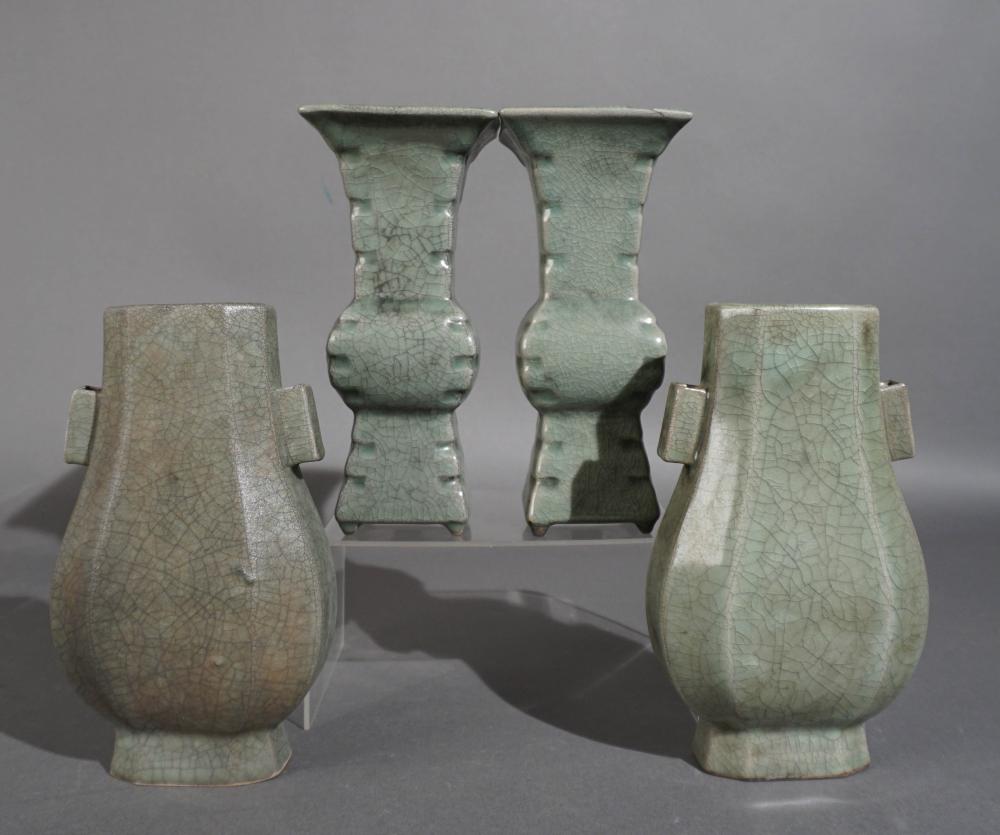 TWO PAIRS CHINESE CELADON GLAZED 2e7e52