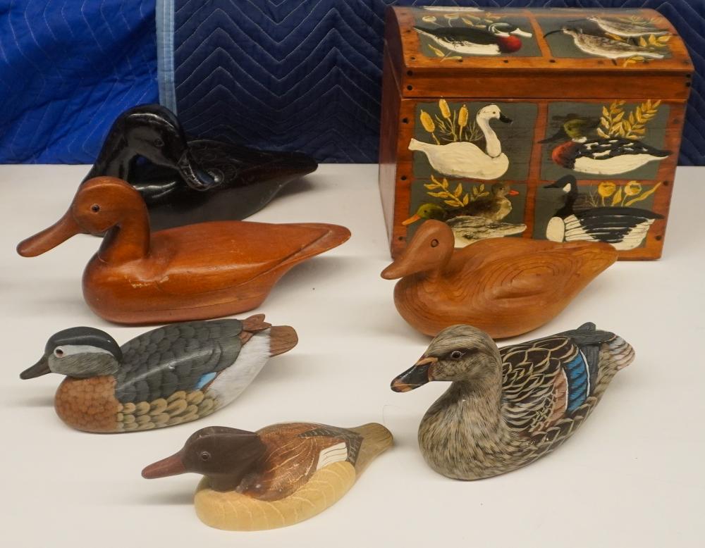 GROUP OF WOOD DUCK DECOYS AND BOXGroup