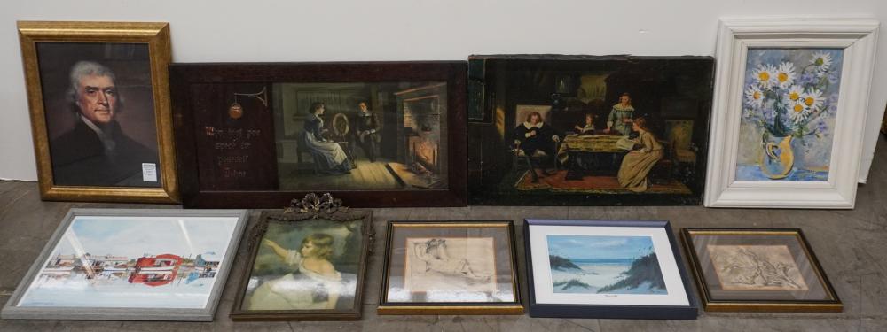 NINE ASSORTED FRAMED WORKS OF ARTNine